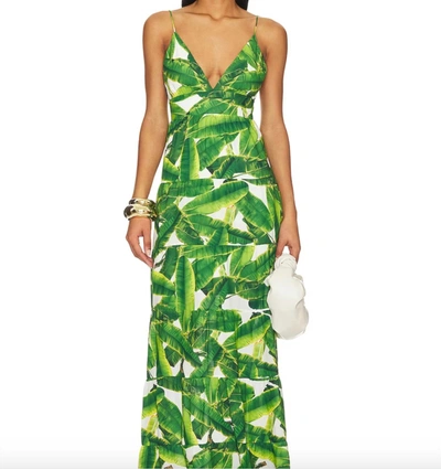 Alice And Olivia Karolina Palm-print Maxi Dress In Sun Palm Off White