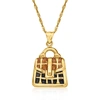 ROSS-SIMONS ITALIAN BROWN GLITTER AND BLACK ENAMEL PURSE PENDANT NECKLACE IN 18KT GOLD OVER STERLING