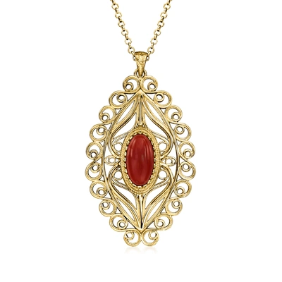 Ross-simons Red Carnelian Oval Pendant Necklace In 18kt Gold Over Sterling