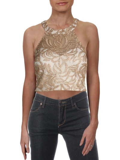 Tlc Say Yes To The Prom Plus Womens Embroidered Glitter Crop Top In Beige