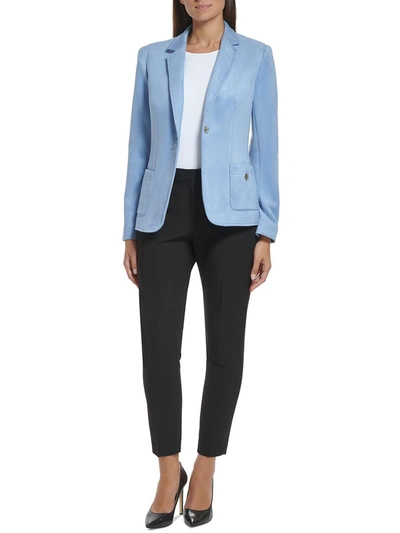 Tommy Hilfiger Womens Faux Suede Notch Collar One-button Blazer In Blue