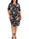 CONNECTED APPAREL WOMENS CAUSAL FLORAL PRINT MIDI DRESS