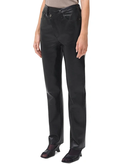 Agolde Womens Leather Blend High Rise Straight Leg Pants In Black