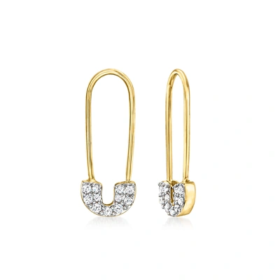Rs Pure By Ross-simons Diamond Safety Pin Drop Earrings In 14kt 2-tone Gold In Silver