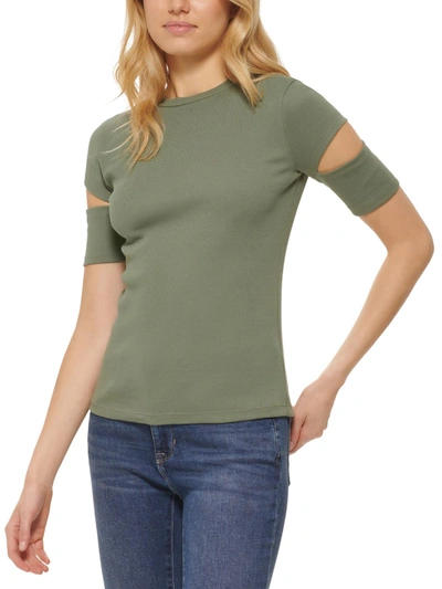 Dkny Jeans Womens Cut-out Crewneck T-shirt In Green