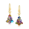 Ross-simons Italian Multicolored Murano Glass Millefiori Christmas Tree Drop Earrings With 18kt Gold Over Sterli In Blue