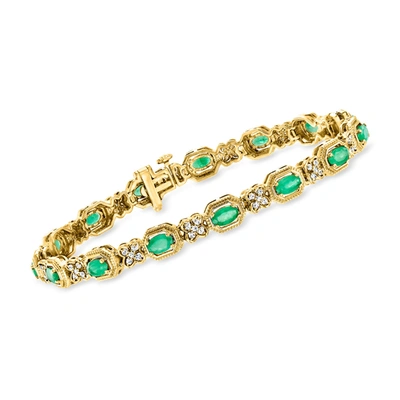 Ross-simons Emerald And . Diamond Clover Bracelet In 18kt Gold Over Sterling In Green