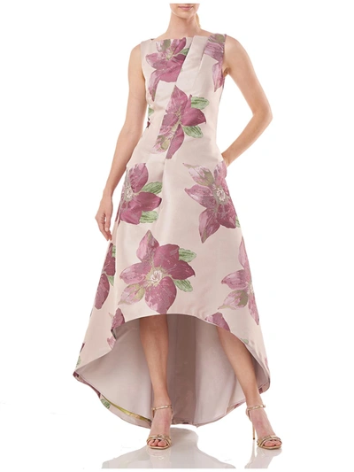 Kay Unger Womens Floral Hi-low Evening Dress In Pink