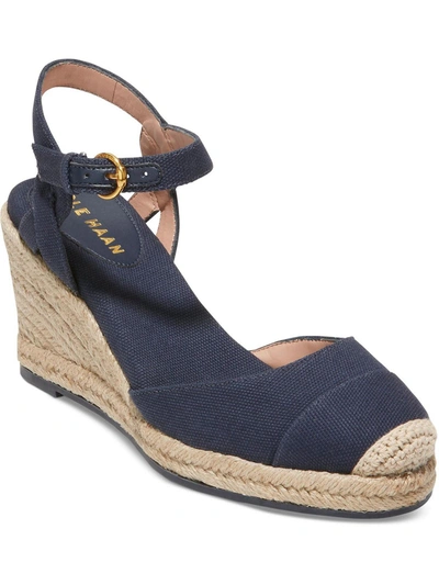 Cole Haan Womens Toe Cap Buckle Wedge Sandals In Navy Blazer