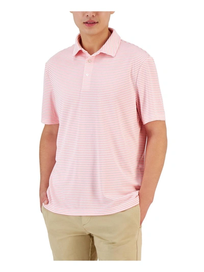Club Room Mens Striped Short Sleeve Polo In Pink
