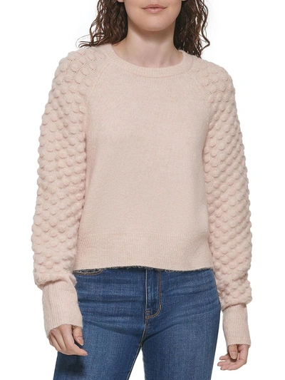 Dkny Womens Textured Knit Crewneck Sweater In Beige