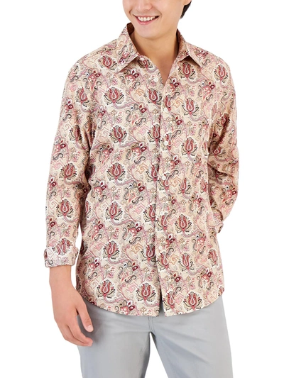 Club Room Everly Mens Cotton Paisley Button-down Shirt In Pink