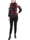 WILLOW WOMENS FLORAL PRINT MIXED MEDIA PULLOVER TOP