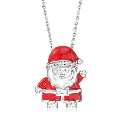 Ross-simons Red Enamel Santa Pendant Necklace With Diamond Accents In Sterling Silver In Pink