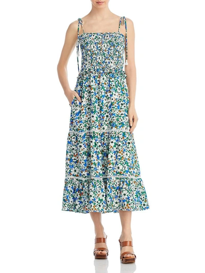 Lost + Wander Womens Printed Long Maxi Dress In Green Blue Floral