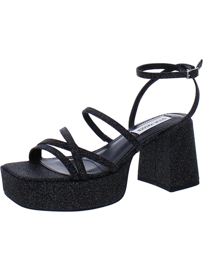 Steve Madden Brylee Womens Glitter Strappy Platform Heels In Black Leather