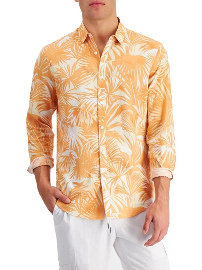 Inc Andy Mens Print Linen Button-down Shirt In Orange