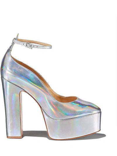 Schutz Renee Womens Leather Round Toe Platform Heels In Silver