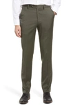 Berle Flat Front Modern Fit Gabardine Stretch Wool Trousers In Olive