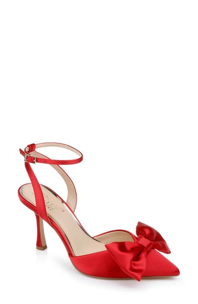 Jewel Badgley Mischka Women's Yanna Bow Detail Evening Pumps In Red Satin