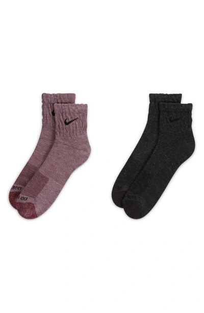 Nike 2-pack Everyday Cushion Ankle Socks In Burgundy/ Black