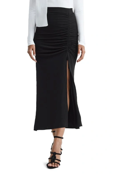 Reiss Womens Black Eleanor Ruched Jersey Midi Skirt