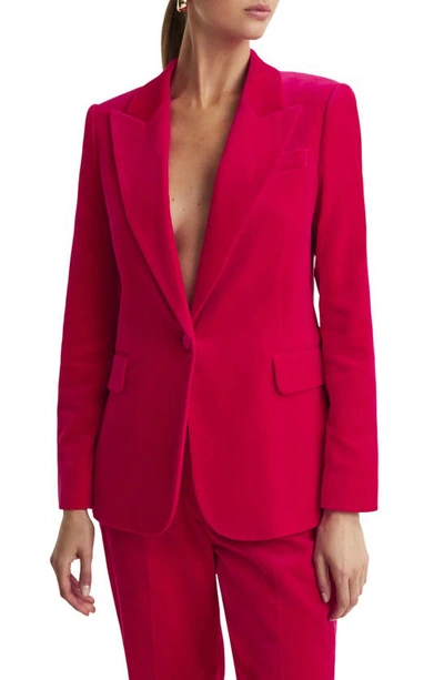 Reiss Rosa Velvet-texture Regular-fit Stretch Cotton-blend Blazer In Pink