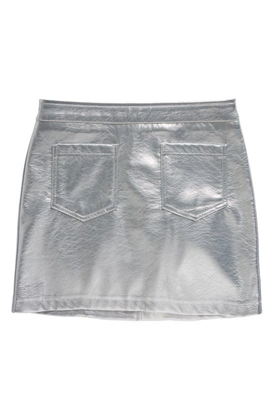 Love, Fire Kids' Patch Pocket Metallic Faux Leather Skirt In Xenon Silver