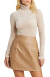 Open Edit Stretch Velvet Turtleneck In Beige Hummus