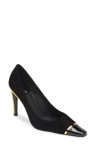 Jeffrey Campbell Conspiracy Cap Toe Pump In Black Suede Gold