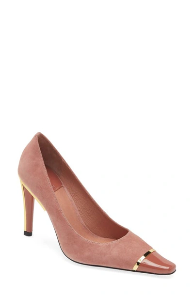 Jeffrey Campbell Conspiracy Cap Toe Pump In Pink Suede Gold