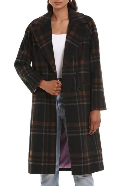 Avec Les Filles Walker Longline Coat In Navy/ Brown Plaid