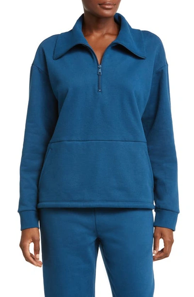 Beyond Yoga Trek Half Zip Pullover In Blue Gem