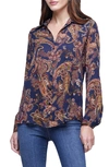 L Agence Nina Long Sleeve Sheer Silk Blouse In Midnight Multi Large Paisley