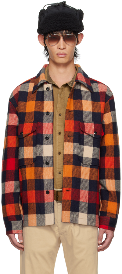 Rrl Checked Wool Flannel Overshirt In Orange