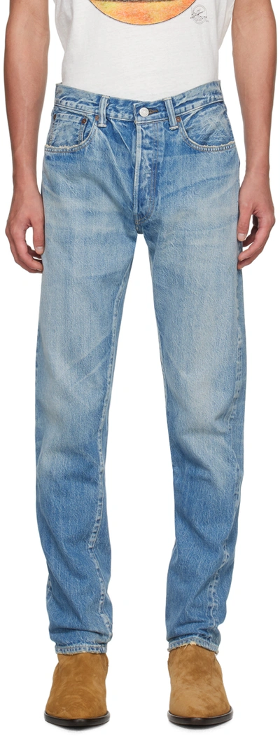 Re/done Blue 1966 Selvedge Slim Jeans In Premium Light Worn