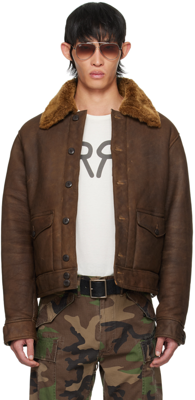 Rrl Peyton Shearling-trimmed Leather Jacket In Brown