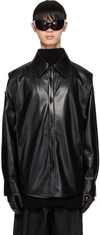 CHEN PENG BLACK LAYERED FAUX-LEATHER SHIRT