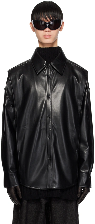 Chen Peng Black Layered Faux-leather Shirt In Cpc439