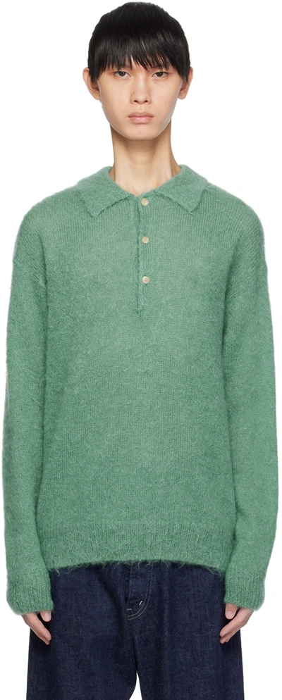Auralee Brushed-effect Knitted Polo Shirt In Green