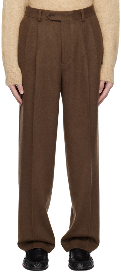 Auralee Brown Pleated Trousers In 24589195 Dark Brown