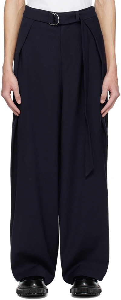 Ami Alexandre Mattiussi Navy Wide-leg Trousers In Night Blue.430