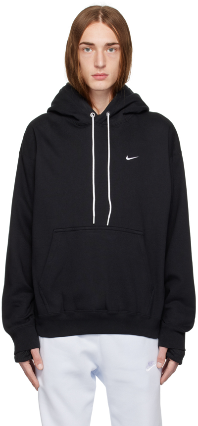 Nike Solo Swoosh Logo-embroidered Cotton-blend Jersey Hoodie In Black