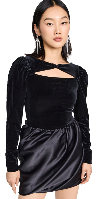 Ganni Velvet Jersey Full Coverage Bodysuit In Black