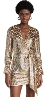 Simkhai Camryn Metallic Burnout Long Sleeve Minidress In Gold