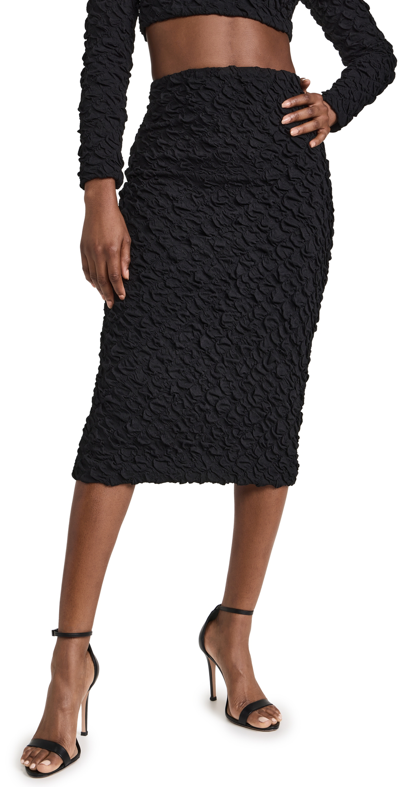 Dur Doux Puckered Knit Midi Length Skirt In Black