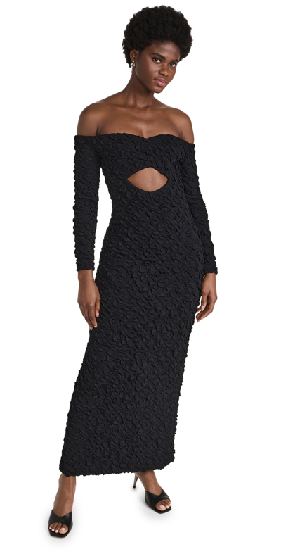 Dur Doux Maxi Diamond Front Puckered Knit Dress In Black