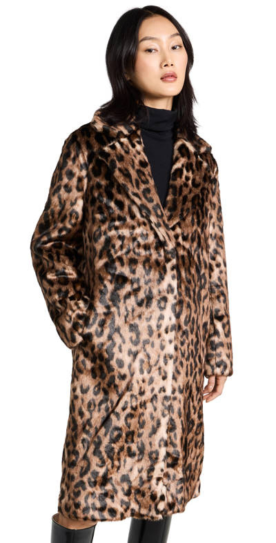 Apparis Tikka Leopard-pattern Mid-length Coat In Brown