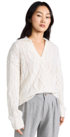 NAADAM LUXE CASHMERE BLEND MIXED CABLE POLO SWEATER IVORY
