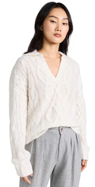 Naadam Luxe Cashmere Blend Mixed Cable Polo Sweater In Ivory